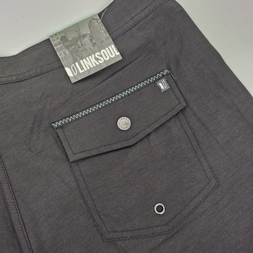 Linksoul Boardwalker Shorts Mens 35 Black Boardshorts Land And Sea 6 Pockets - Picture 7 of 13
